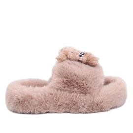 Bando Khaki pelssko med en bamse beige