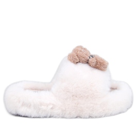Bando Beige pelssko med en bamse