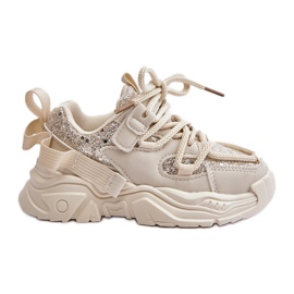 Beige børnesneakers dekoreret med pailletter Liatoma