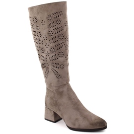 Ruskindsisolerede gennembrudte støvler khaki Potocki 12506 beige