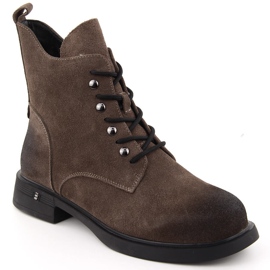 Khaki læderstøvler til kvinder D&amp;A S.Barski Premium Collection CR42-158 brun