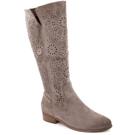 Dame ruskindsisolerede gennembrudte støvler khaki Potocki 12522 beige