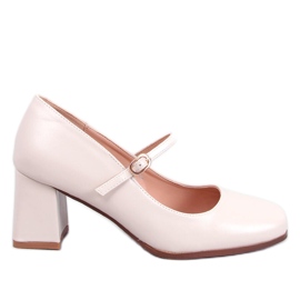 Mary Jane Keefel Beige højhælede pumps