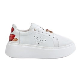 Vinceza Sneakers i læder til kvinder på platformen med en nål og dekorativ blomst 89100 Hvid