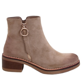 Levere Khaki nubuck lavhælede ankelstøvler beige