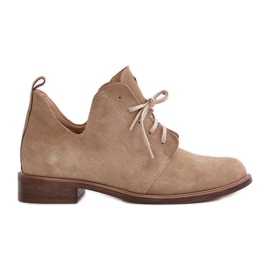 Zazoo 2959 ruskind Oxfords snøresko med flade hæle Beige
