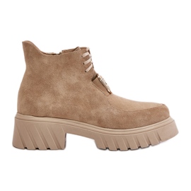 Zazoo 2952 Beige ankelstøvler i ruskind med gulddekoration
