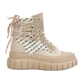 Høje sneakers til kvinder på en massiv platform, lys beige Kernia