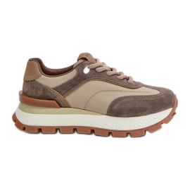 Platform sneakers til kvinder lavet af naturligt læder Vinceza 41465 Beige