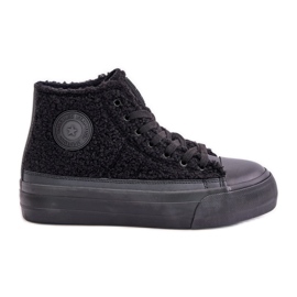 Isolerede damesneakers med pels fåreskind Big Star OO274A443 Sort