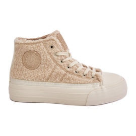 Isolerede damesneakers med pels fåreskind Big Star OO274A444 Beige