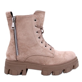 Healy Khaki ankelstøvler med snøre og tyk sål beige