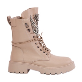 S.Barski Øko læder arbejdsstøvler med dekoration, isoleret D&amp;A MR880-080 Beige