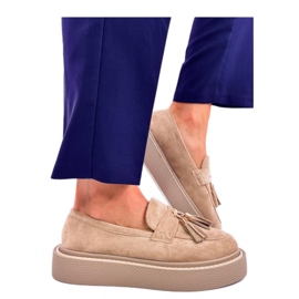 Trinity Beige platform loafers med frynser - Inello