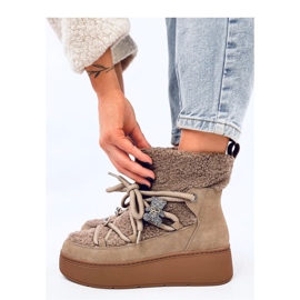 Kaki snestøvler med shearling brun