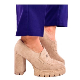 Kaki højhælede og platform loafers beige