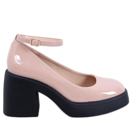 Kaki pumps med bred hæl beige