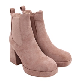 Khaki ankelstøvler med bred hæl beige