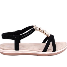 Sorte sandaler med dekorative zirkoner