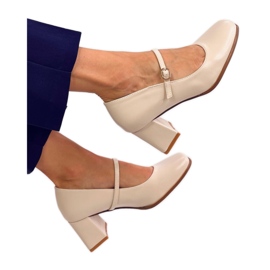 Mary Jane højhælede pumps i beige stil