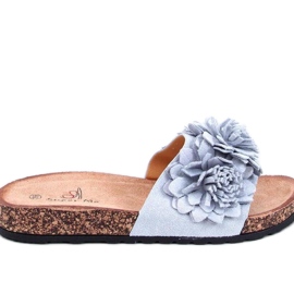Kork flip-flops med grå blomster