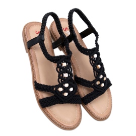 Boho sorte sandaler med snor