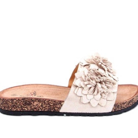 Sandal Cork flip-flops med Sebill Beige blomster - Inello