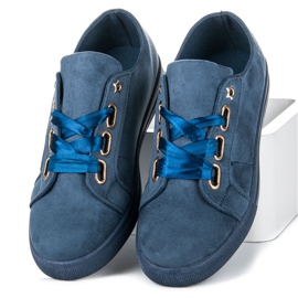 Ideal Shoes Suede sneakers med bånd blå