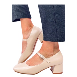 Mary Jane højhælede pumps i beige stil