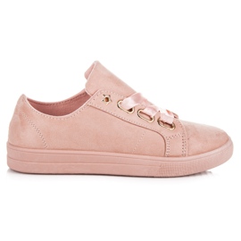 Ideal Shoes Suede sneakers med et bånd lyserød
