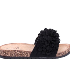 Sandal Cork flip-flops med blomster Sebill Black - Inello sort