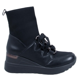 Kaye Black wedge ankelstøvler med elastisk overdel - Inello sort