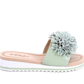 Sandal Wedge muldyr med blomster Ragnes Lysegrøn - Inello