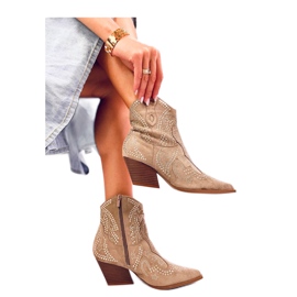 Lorenzo Khaki cowboystøvler med sten - Inello beige