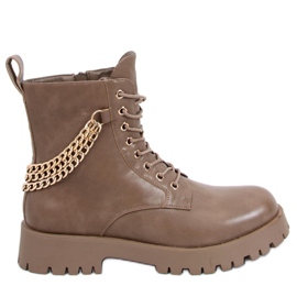 Kb9393 Tokyo Khaki bovver støvler med kæder - Inello brun