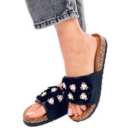 Sandal Cork flip-flops med blomster Emiles Black - Inello sort