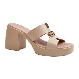 Zazoo beige dameflip-flops med stabil hæl