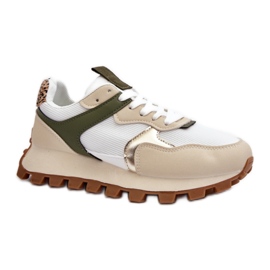 Dame sportssko på Beige/Grøn platform