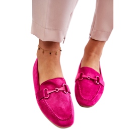 Dame ruskindsmokkasiner med en Fuchsia dekoration lyserød