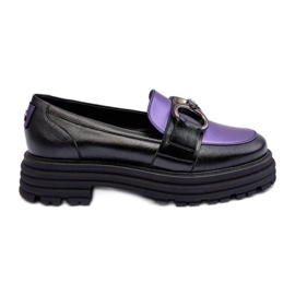 Dame loafers på en massiv sort/violet platform