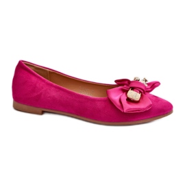 Ruskindsballetflader med fuchsia-sløjfe lyserød