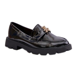 Dame-patent loafers med bamse, sort