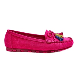 Damemokkasiner med frynser Fuchsia lyserød