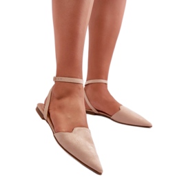 Balletflats med snørebånd i ruskind beige