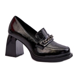Sorte patent højhælede pumps