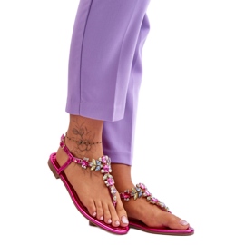 Damesandaler med sten Fuchsia lyserød
