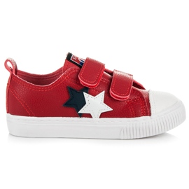 L&H Læder Sneakers med velcro hvid rød marine blå