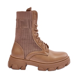 Støvler med en flad, massiv hæl og Dark Beige platform