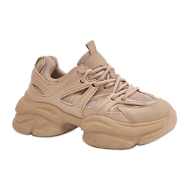 Beige damesneakers med massiv sål