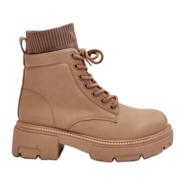 Beige slip-on støvler med bindebånd
